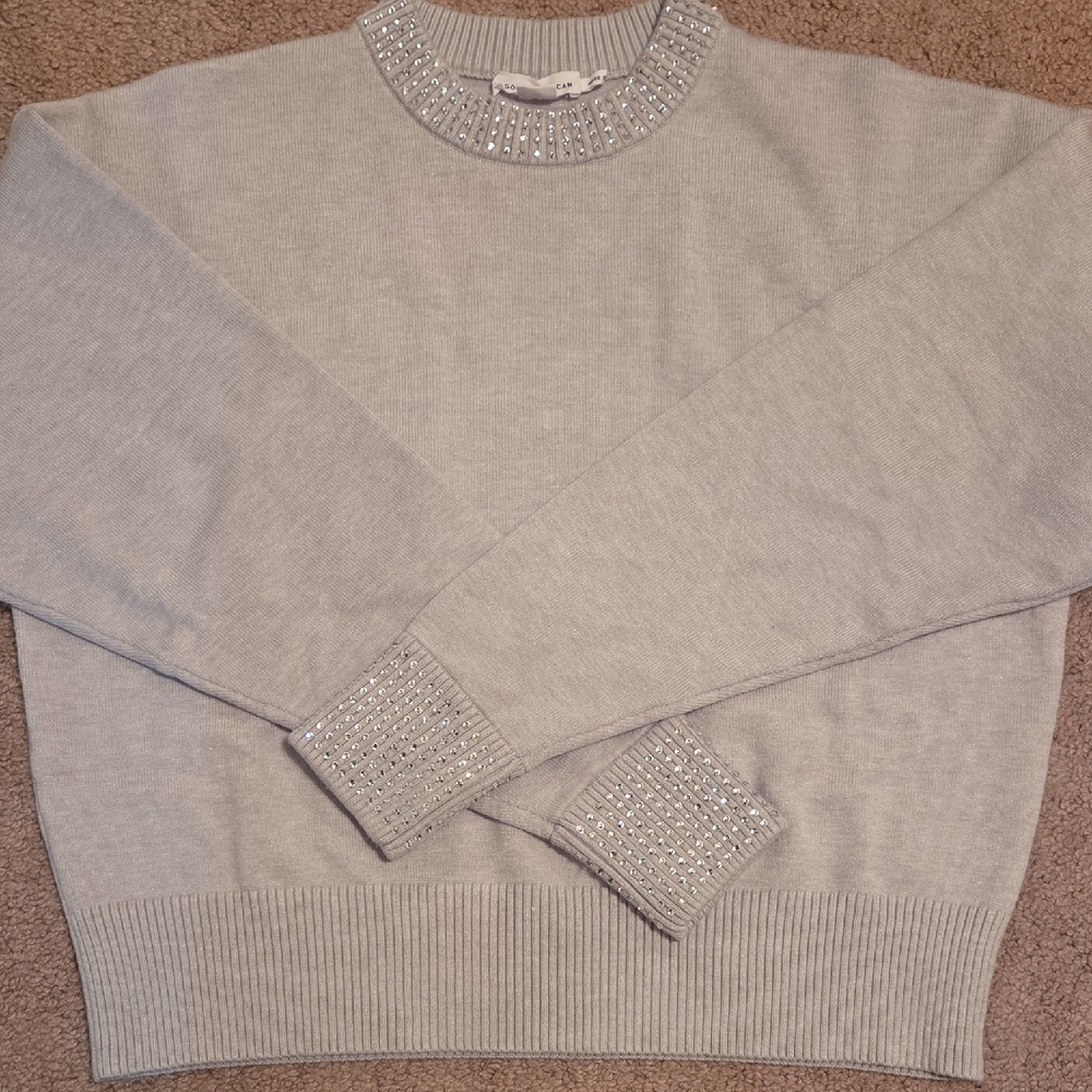 *NWOT* Good American Light Gray Sweater with Rhinestone Details
